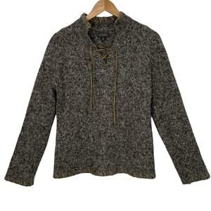 Classiques Entiers Sweater Women’s M Wool Alpaca Knit Lace-Up Neck Gray Tan Boho